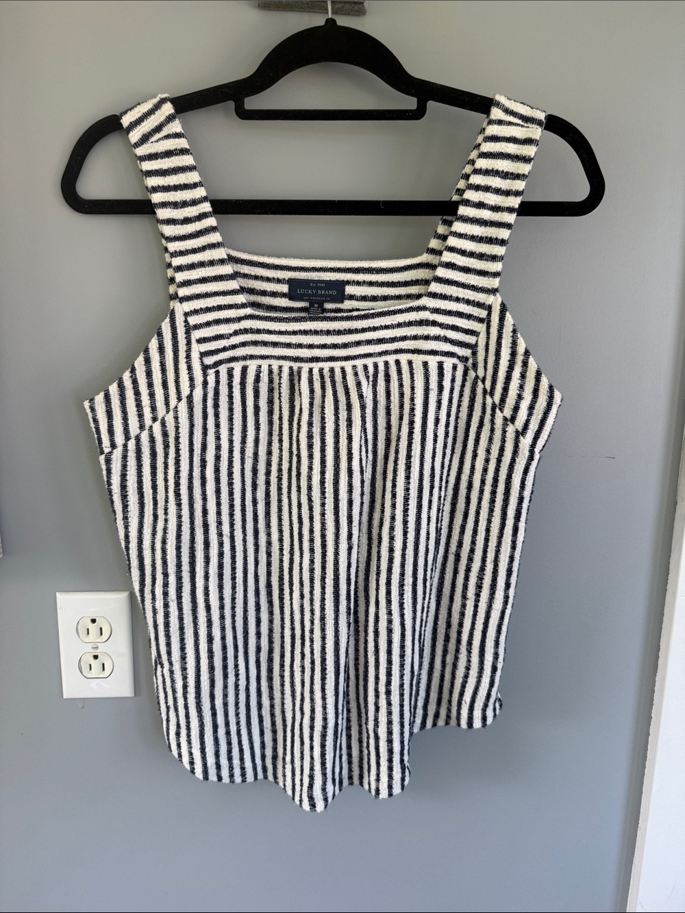 Lucky Brand Navy and White Striped Textured Square Neck Tank